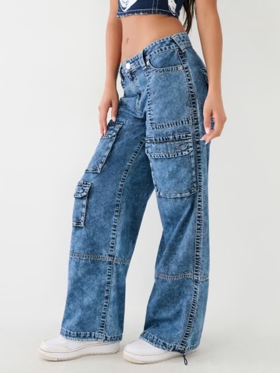 True Religion Denim - TRUE RELIGION Womens Jessie Super Baggy Cargo Big T Jogger Jeans 28 Y2K Skater